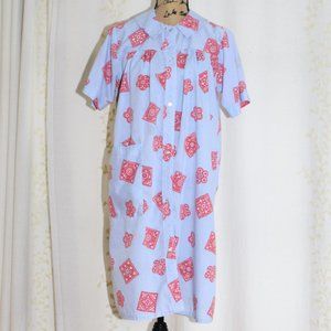 Vintage 20th Century Wear Inc. Red Bandana/Blue Stripe Snap Front House Dress M